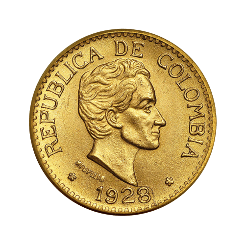 Златна Монета 5 Песо Симон Боливар Колумбия 1924-1930