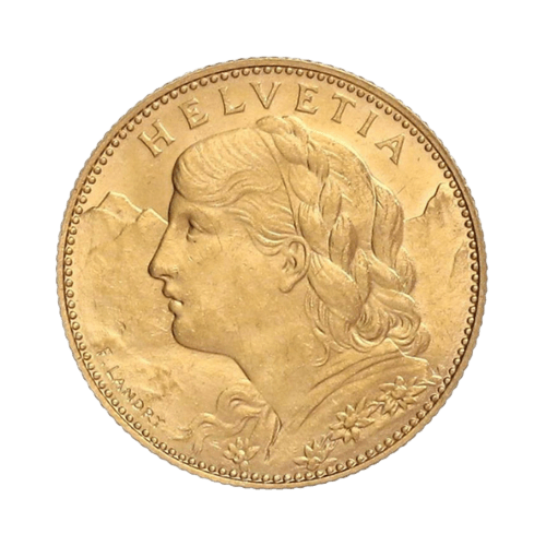 Златна Монета 10 Швейцарски Франка 3.22 гр. Вренели 1911-1922