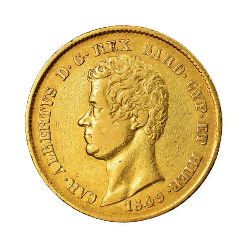 Златна Монета 20 Италиански Лири 6.45 гр. Карло Алберто Сардиния 1831-1849