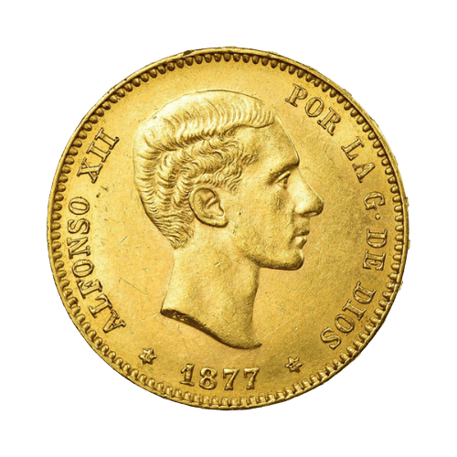 Златна Монета 25 Песети Испания Алфонсо XII 1876-1881 8.06 гр.
