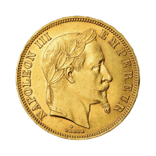 Златна Монета 50 Франка Наполеон III с Венец 1862-1868 16.13 гр.