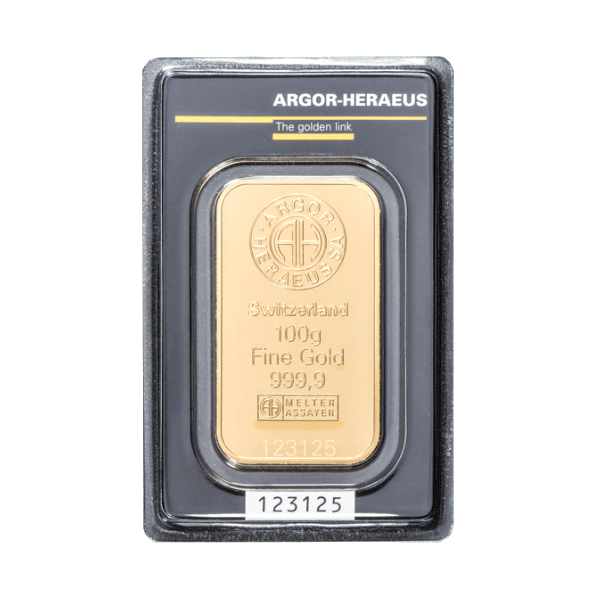 Златно кюлче Argor-Heraeus Холограмна Защита 100 гр.
