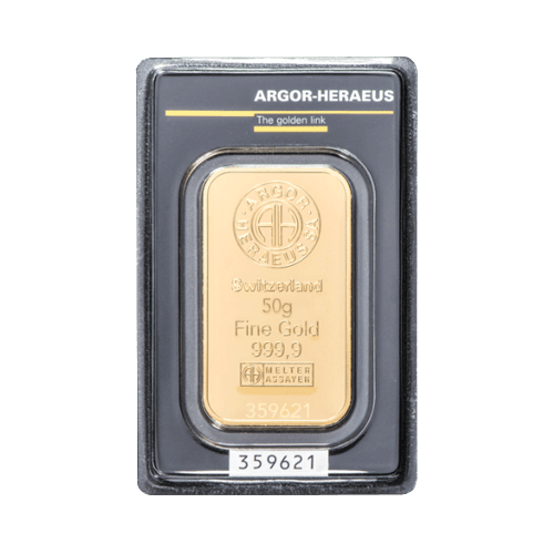 Златно Кюлче 50 гр. Argor Heraeus Швейцария Холограмна Защита