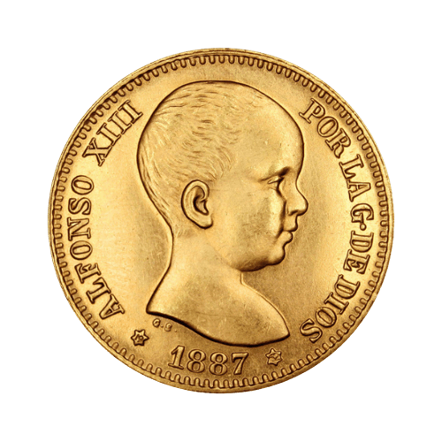 Златна Монета 20 Песети Испания Алфонсо XIII 1887-1890 6.45 гр.