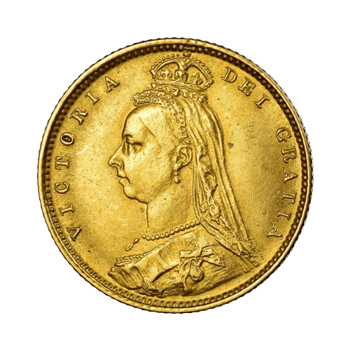 Златна Монета 1/2 Британски Суверен Виктория с корона и щит 1887-1893 3.99 гр.