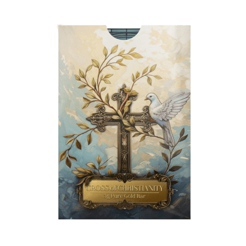 златно кюлче 5 грама pamp християнски кръст подарък в опаковка лице