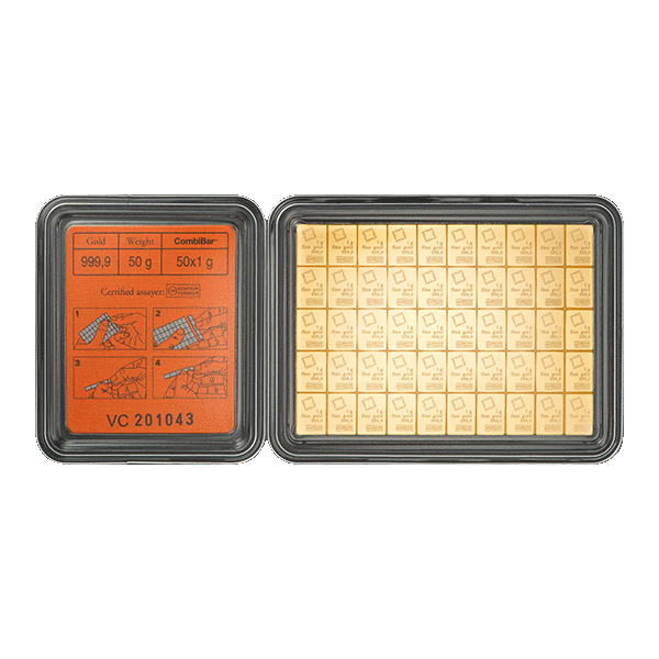 50 гр. инвестиционно Златно кюлче Valcambi Combibar