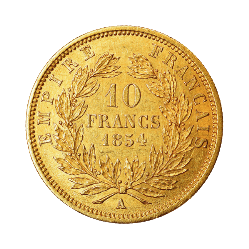 3.22 гр. Златна Монета 10 Френски Франка Наполеон III 1854-1860