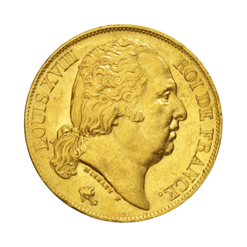 Златна Монета 20 Франка Луи XVIII 1816-1824 6.45 гр.