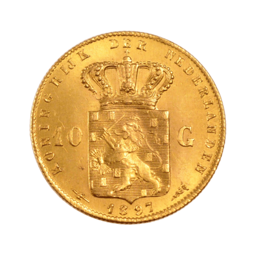 10 Златни Холандски Гулдена Вилхелмина Млад Образ 1892-1897