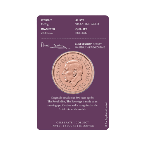 Златна Монета 15.98 гр. Двоен Британски Мемориален Суверен Чарлз III 2022