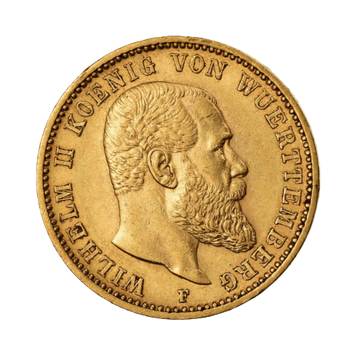 7.96 гр. Златна Монета 20 Марки Вилхелм II Вуртемберг 1894-1914