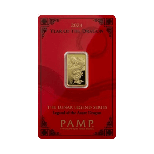 5 гр. Златно Кюлче Pamp Швейцария Лунар Лазурен Дракон 2024