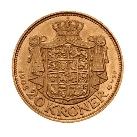 Златна монета 20 Датски Крони Фридрих VIII 1908-1912