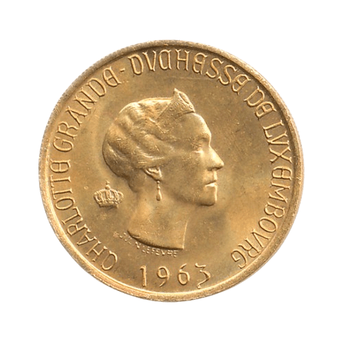 Златна Монета 20 Франка Люксембург Шарлот 1963 6.45 гр.