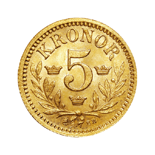5 Златни Шведски Крони Оскар II 1877- 1907 2.24 гр.