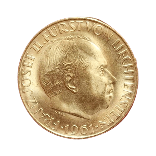 5.65 грама златна монета 25 франка лихтенщайн франц йосиф втори 1961