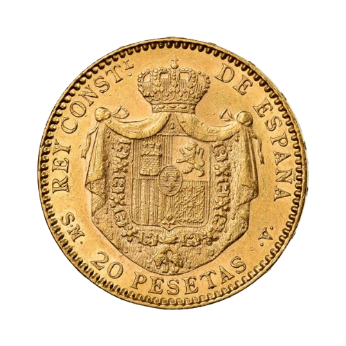 20 песети испания алфонсо xiii трети образ 1896-1899 златна монета 6.45 грама